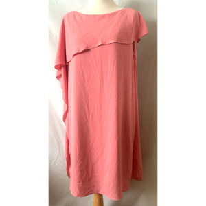ELISE Coral/Salmon Crape Gauze Lined Asymmetric Calfan Dress Size XL